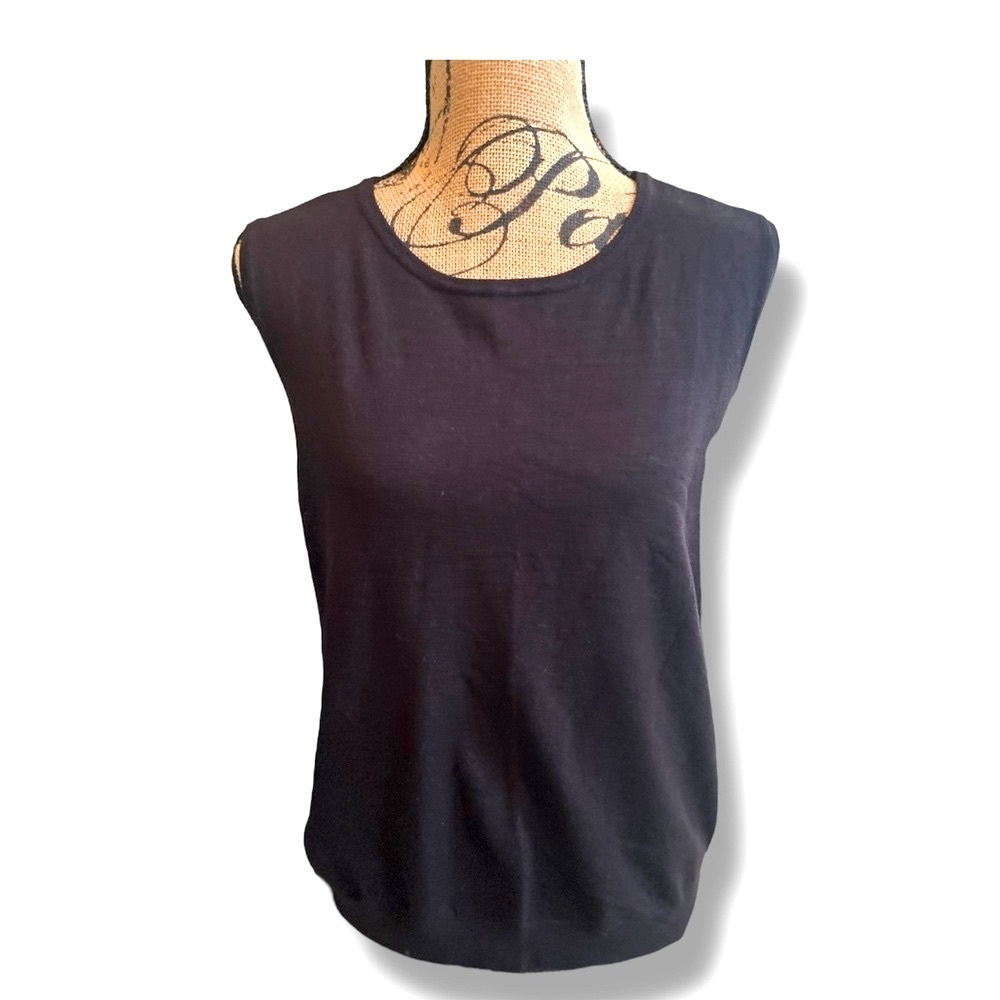 Ellen Tracy Black Sleeveless Scoop Neck Sweater Knitted Top Blouse Shirt Tee XL